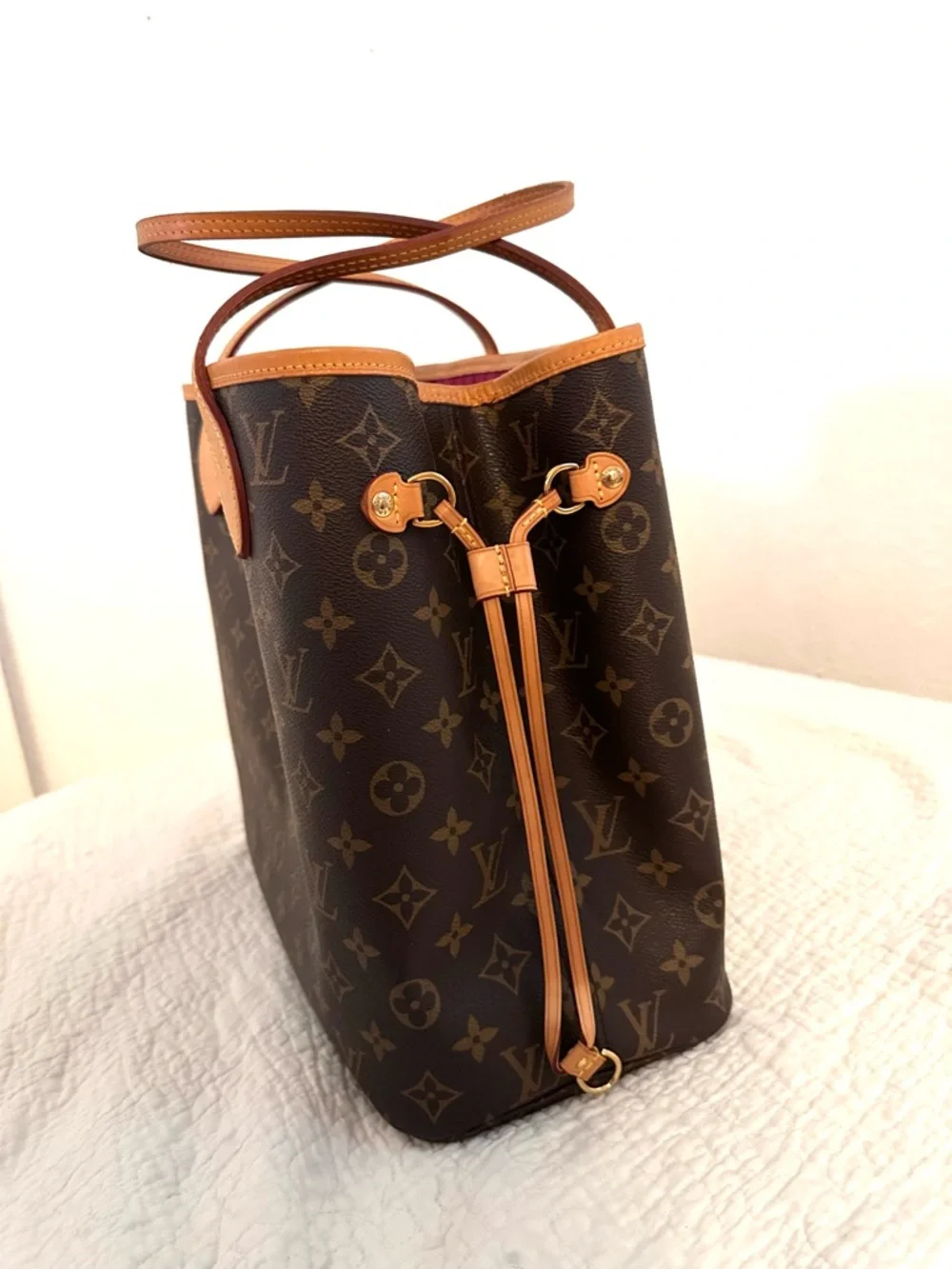 Louis Vuitton Brown Monogram Canvas Neverfull PM Tote with Magenta Interior - Picture 5 of 15